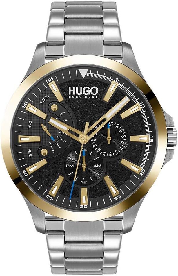 

HUGO #LEAP мужские многофункциональные часы на стальном браслете, цвет: Black (Model: 1530175), Black Silver