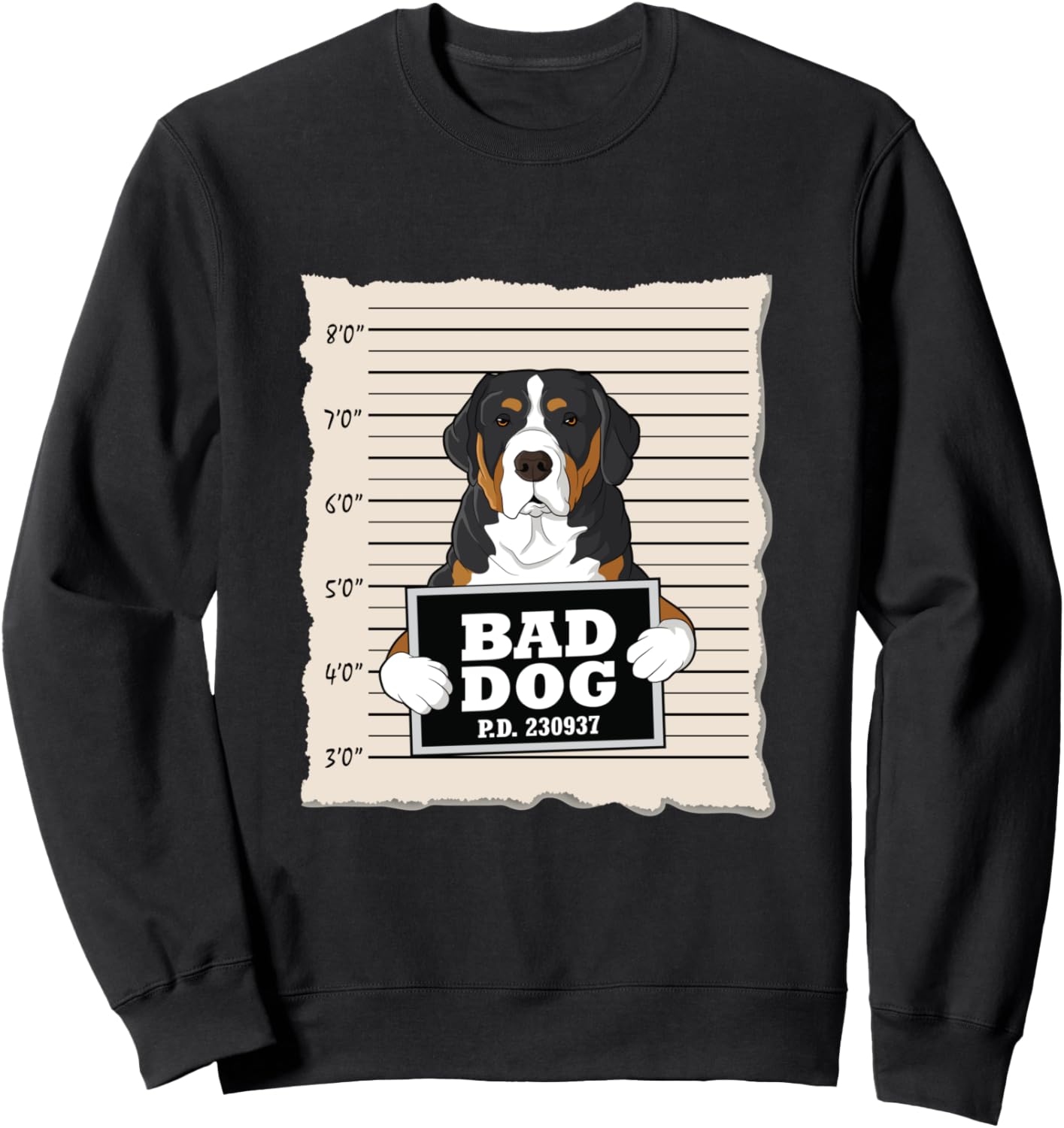 

Толстовка с изображением швейцарской горной собаки и надписью Guilty Dog Bad Dog Mug Shot Greater Swiss Mountain Dog, черный