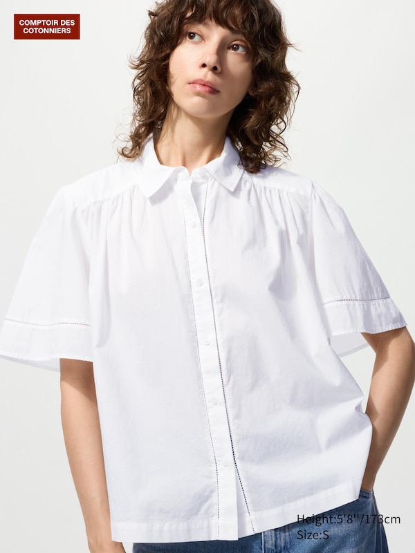 

Хлопковая блузка с коротким рукавом Uniqlo, 01 off white