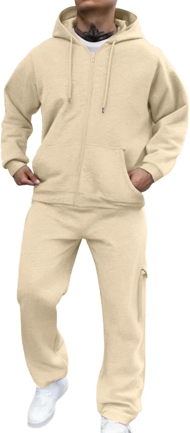 Мужской спортивный костюм с капюшоном и молнией, 2 предмета, Beige