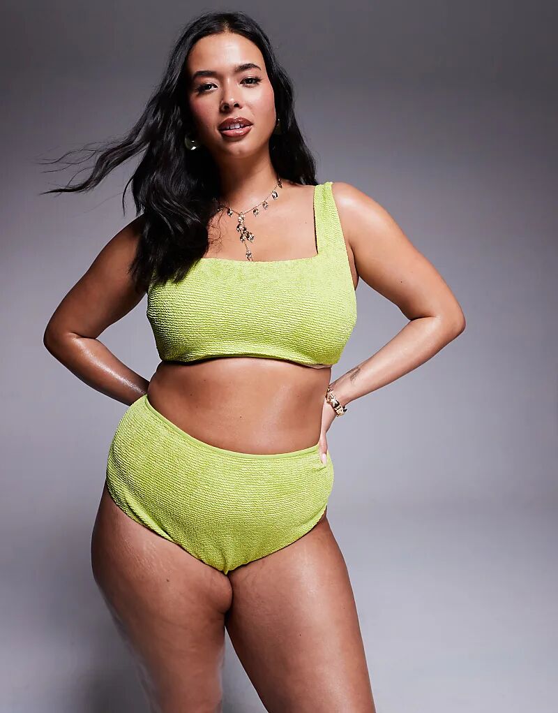 

Текстурированный бикини-топ Curve Bella от ASOS DESIGN в ярко-зеленом цвете Asos Curve