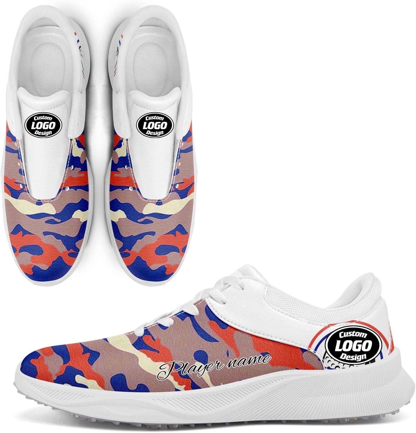 

Стильные кроссовки для гольфа с граффити для мужчин и женщин, камуфляжная расцветка, без шипов, вентилируемая подошва, возможность персонализации логотипом или именем, для занятий спортом на траве Coolcustomize, белый/красный/розовый/бежевый