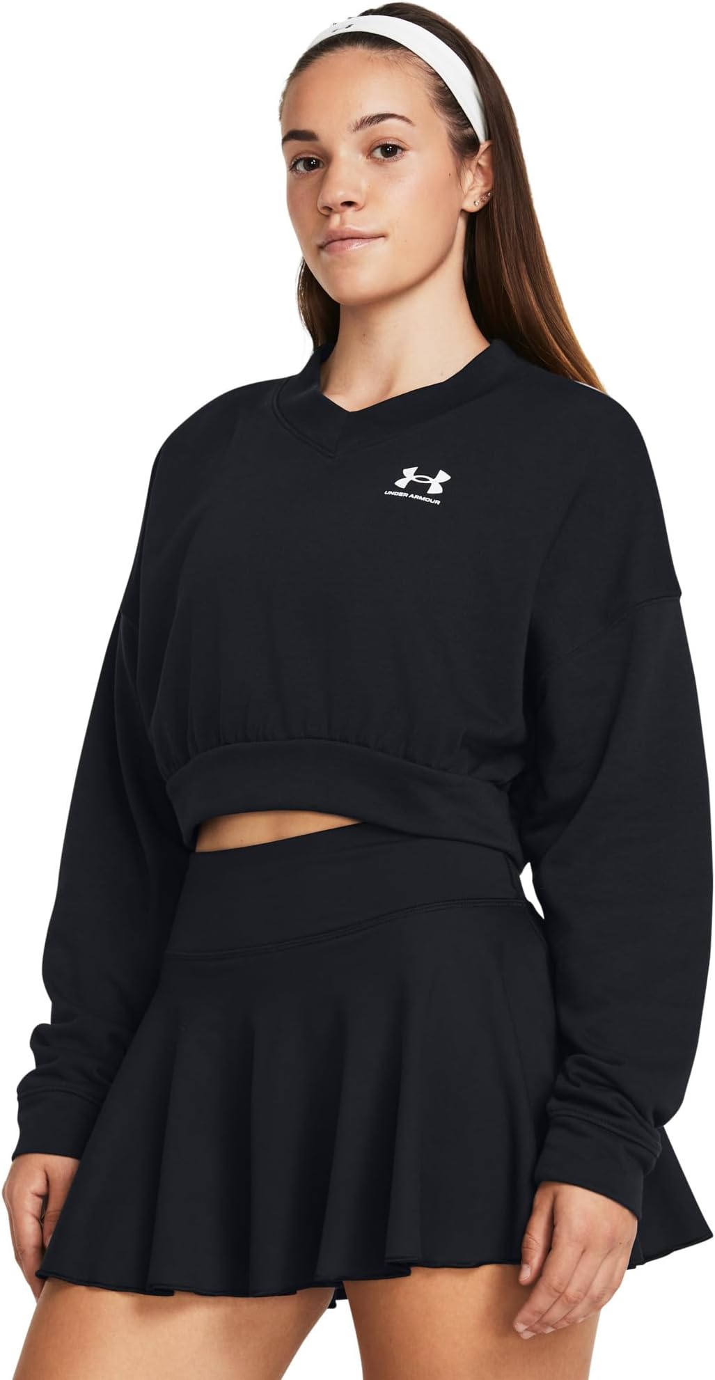 

Толстовка Under Armour Rival Terry Oversized Cropped Crew, черный/белый