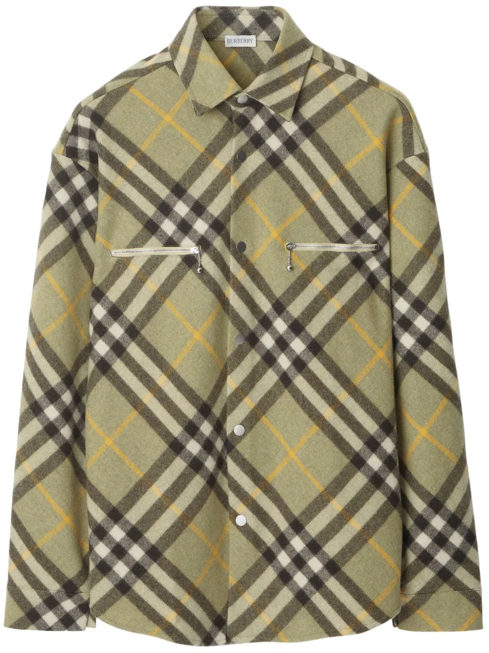

Клетчатая куртка-рубашка из смесовой шерсти BURBERRY, зеленый