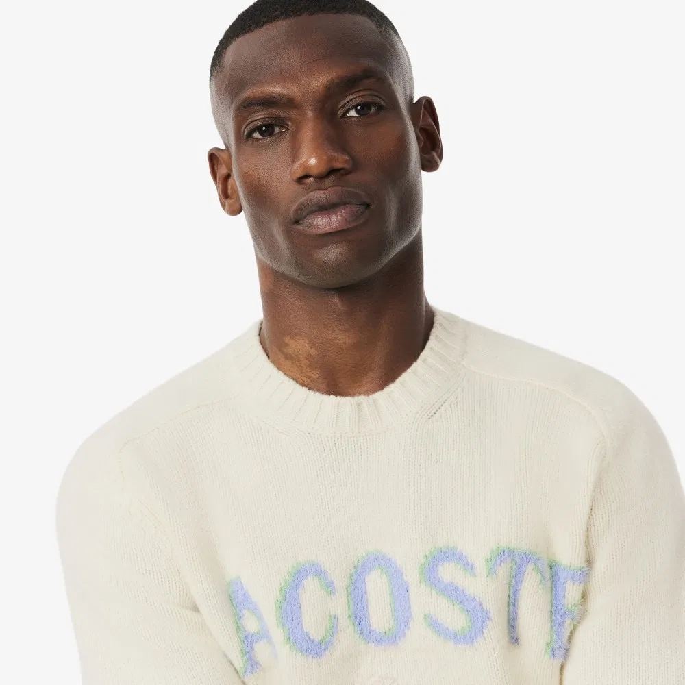 Мужской праздничный свитер с круглым вырезом белый от Lacoste — фото 2