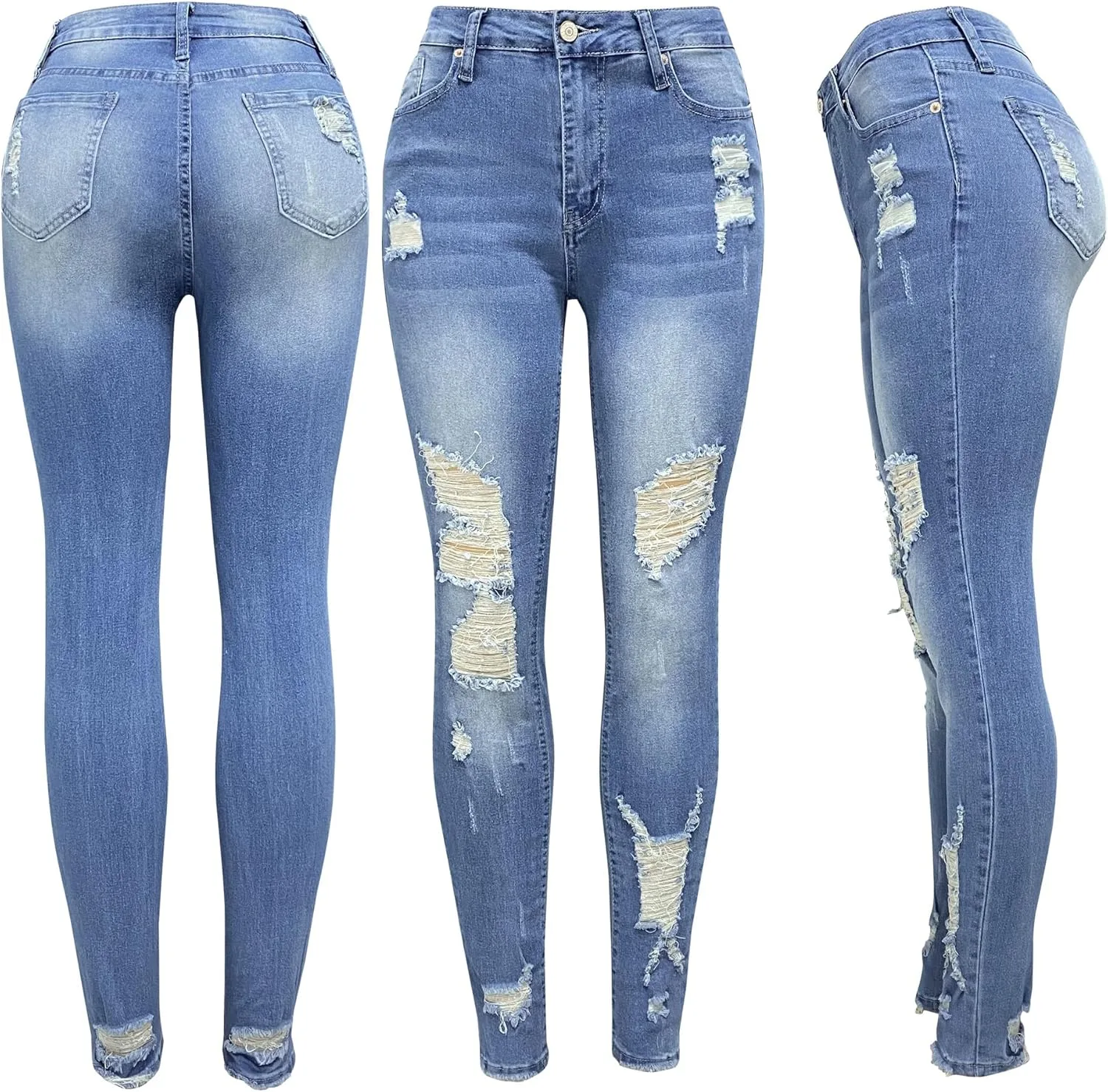 Женские рваные джинсы Skinny с эффектом потертости — фото 3