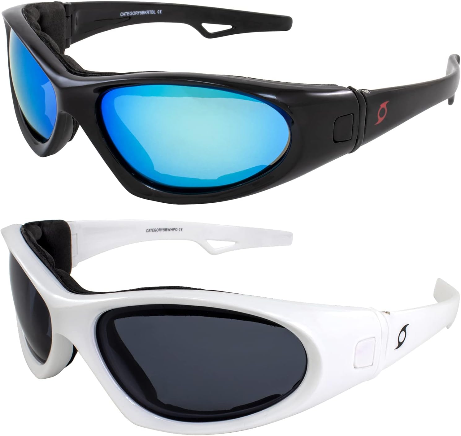 

Очки Hurricane Eyewear Category 5 для водных лыж и гидроциклов, гибридные, 2 пары: черная оправа с синими зеркальными линзами и белая оправа с дымчатыми линзами, Black/White-blue/Smoke