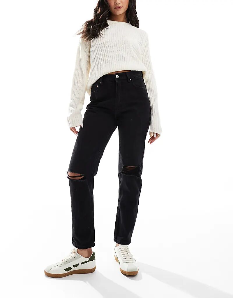 

Рваные джинсы mom в черном цвете Pull&Bear