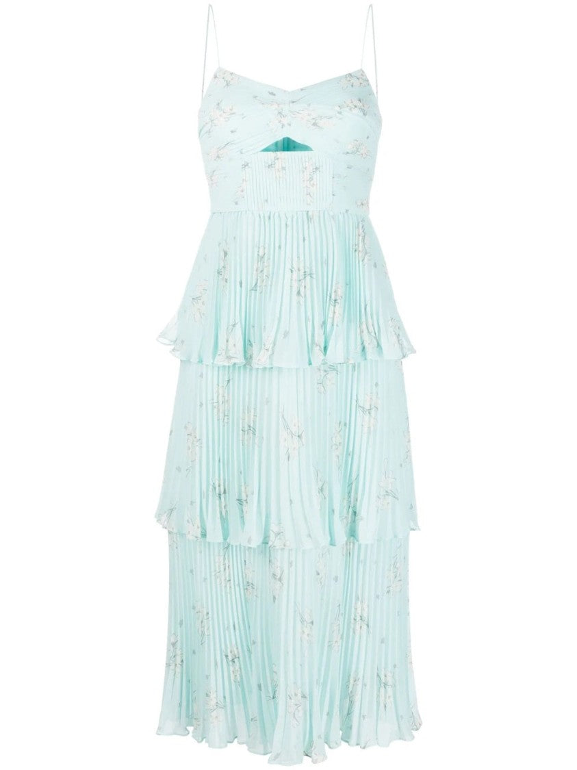 

Цветочное платье миди с ярусами и плиссированным силуэтом Self-Portrait, синий