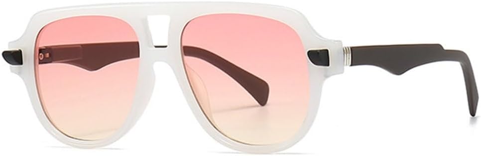 

Модные солнцезащитные очки с двойной перемычкой для женщин, ретро-градиентные очки с защитой от УФ-излучения UV400, трендовые мужские солнцезащитные очки с заклепками TYUVIVO, White Pink Yellow