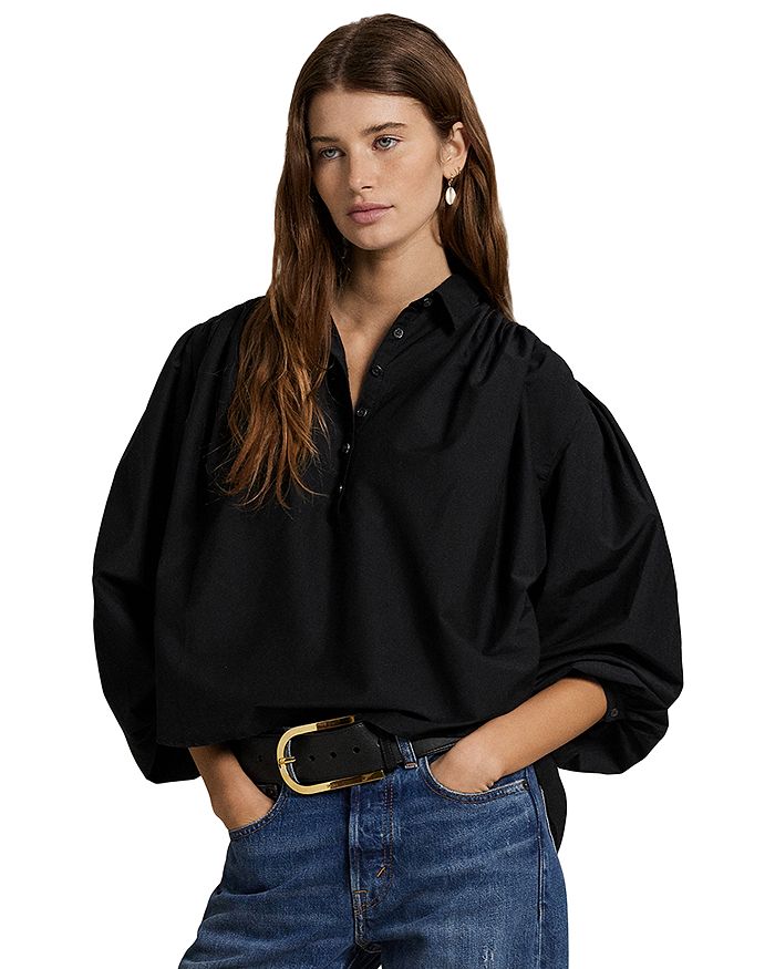 

Складчатая рубашка из хлопкового шелка Ralph Lauren, черный