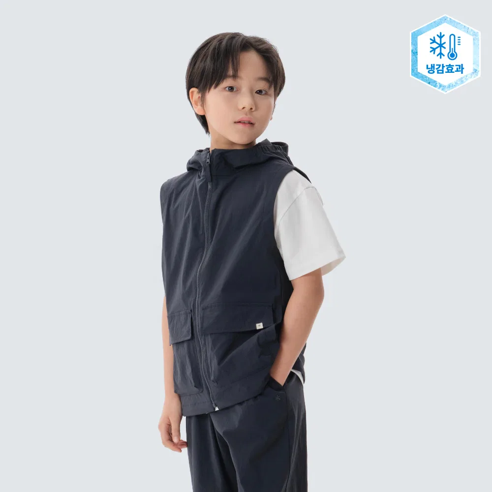 Детский охлаждающий жилет с капюшоном Root тёмно-синего цвета от Snowpeak Apparel Kids