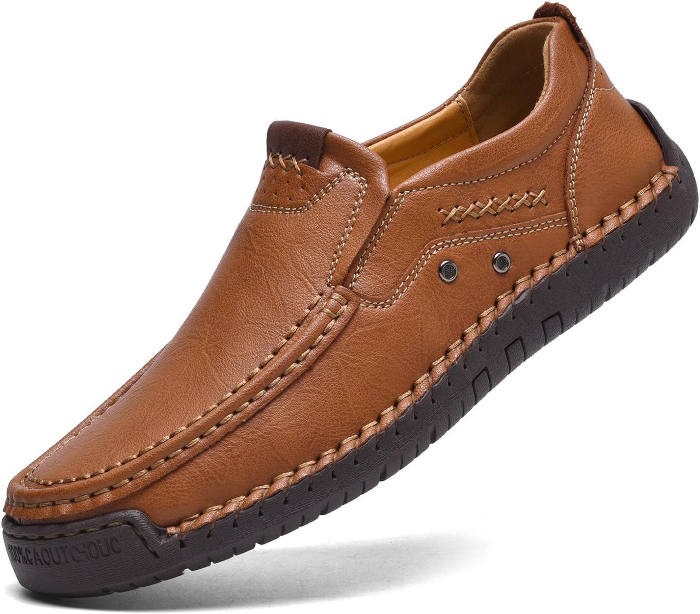 

Мужские ручной работы кожаные слипоны-лоферы с классическим округлым носком, противоскользящей подошвой, удобные мокасины для повседневной носки, прогулок, спорта, активного отдыха и вождения Nxnbhsl, светло-коричневый