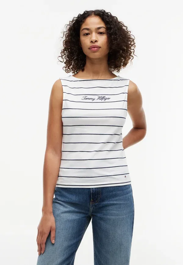 Топ-лодочка Tommy Hilfiger Classic Script Boat, цвет экрю / тёмно-синий