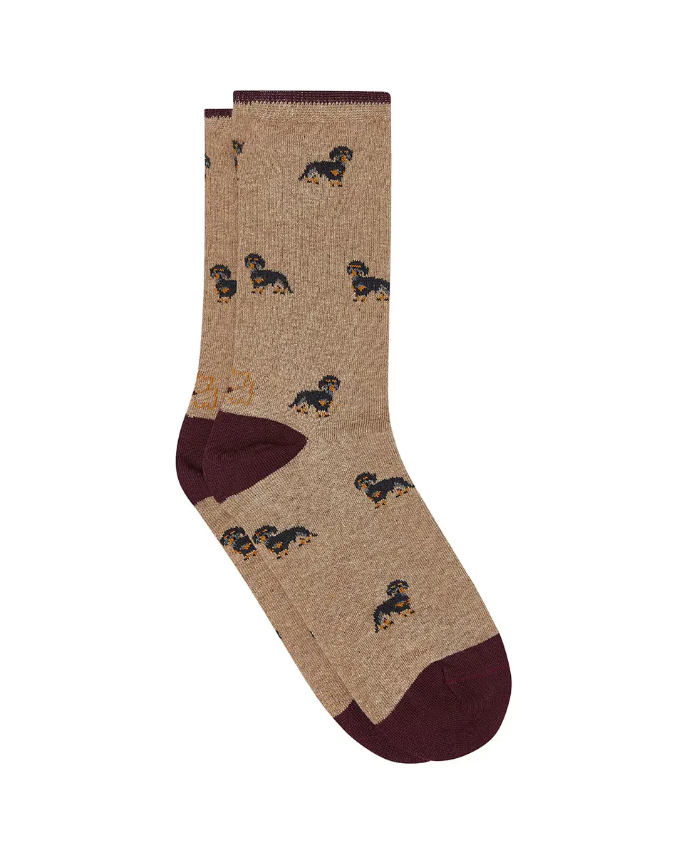 

Бежевый носок до половины ноги с принтом собаки таксы Kiff-Kiff