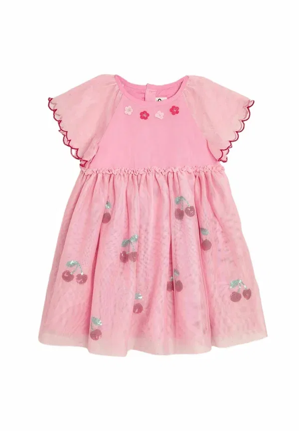 Платье коктейльное / вечернее Regular fit с аппликацией на рукаве Jojo Maman Bébé, розовая вишня