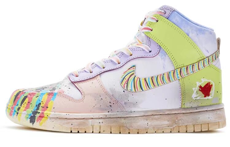 

Кроссовки Nike Dunk Skateboard Shoes Women's High-Top White/Green/Pink
