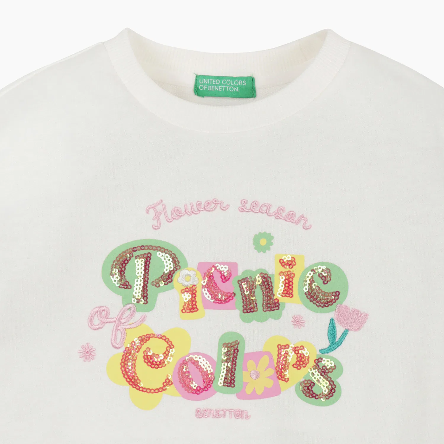 Детский свитшот Picnic Flower, айвори, от Benetton Kids — фото 3