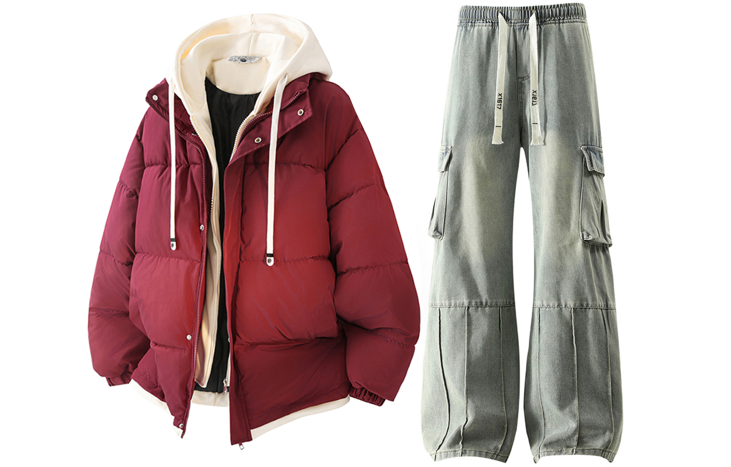 

Толстовка Casual Sportswear утепленная с капюшоном унисекс X1617, burgundy top+желтый mud pants