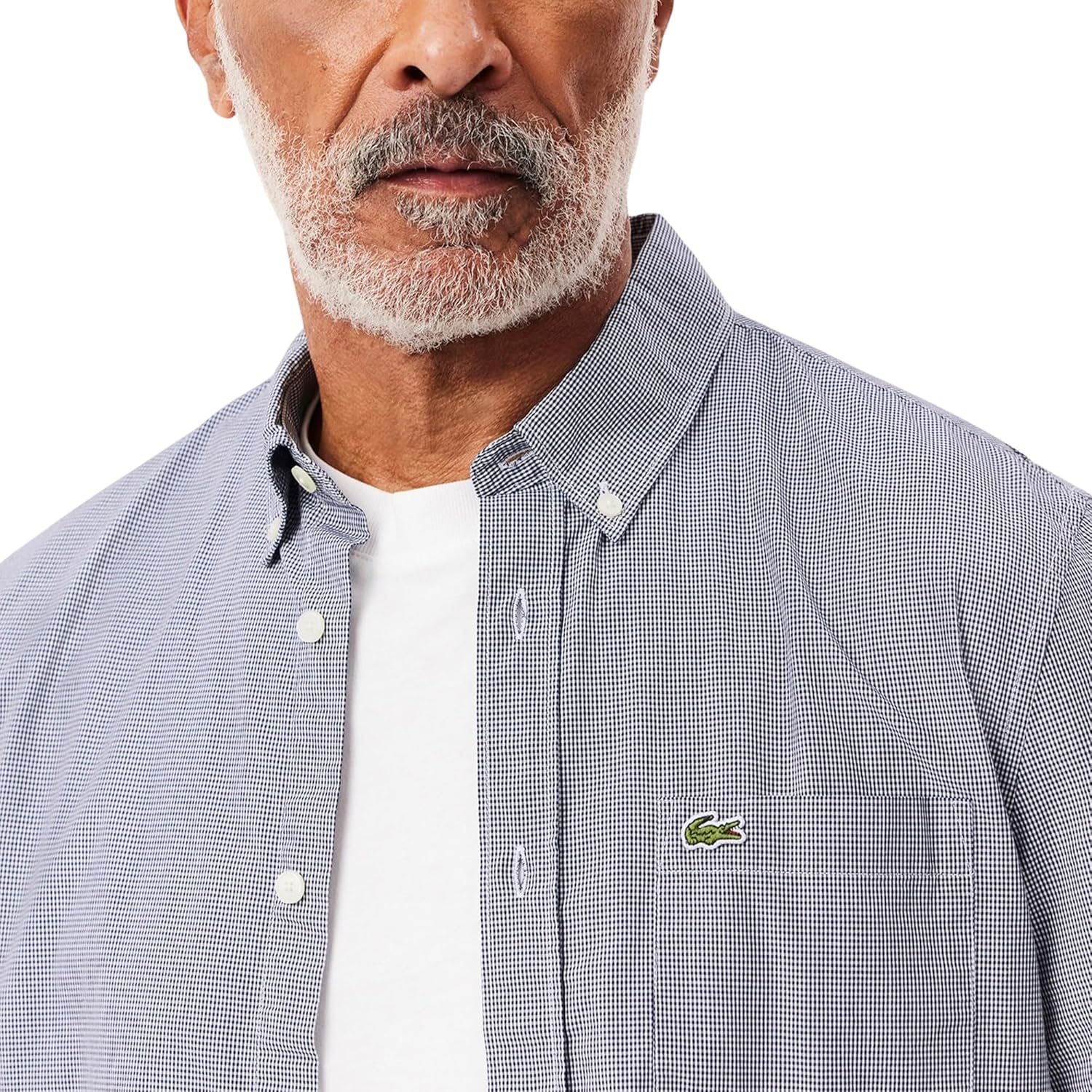 Мужская рубашка Lacoste с длинным рукавом, классический крой, в клетку, на пуговицах, Blanc/Marine — фото 2