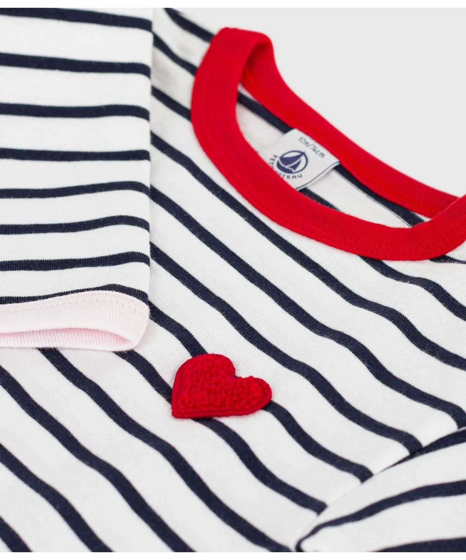 Полосатая футболка с длинными рукавами PETIT BATEAU, Off-white/Navy — фото 3