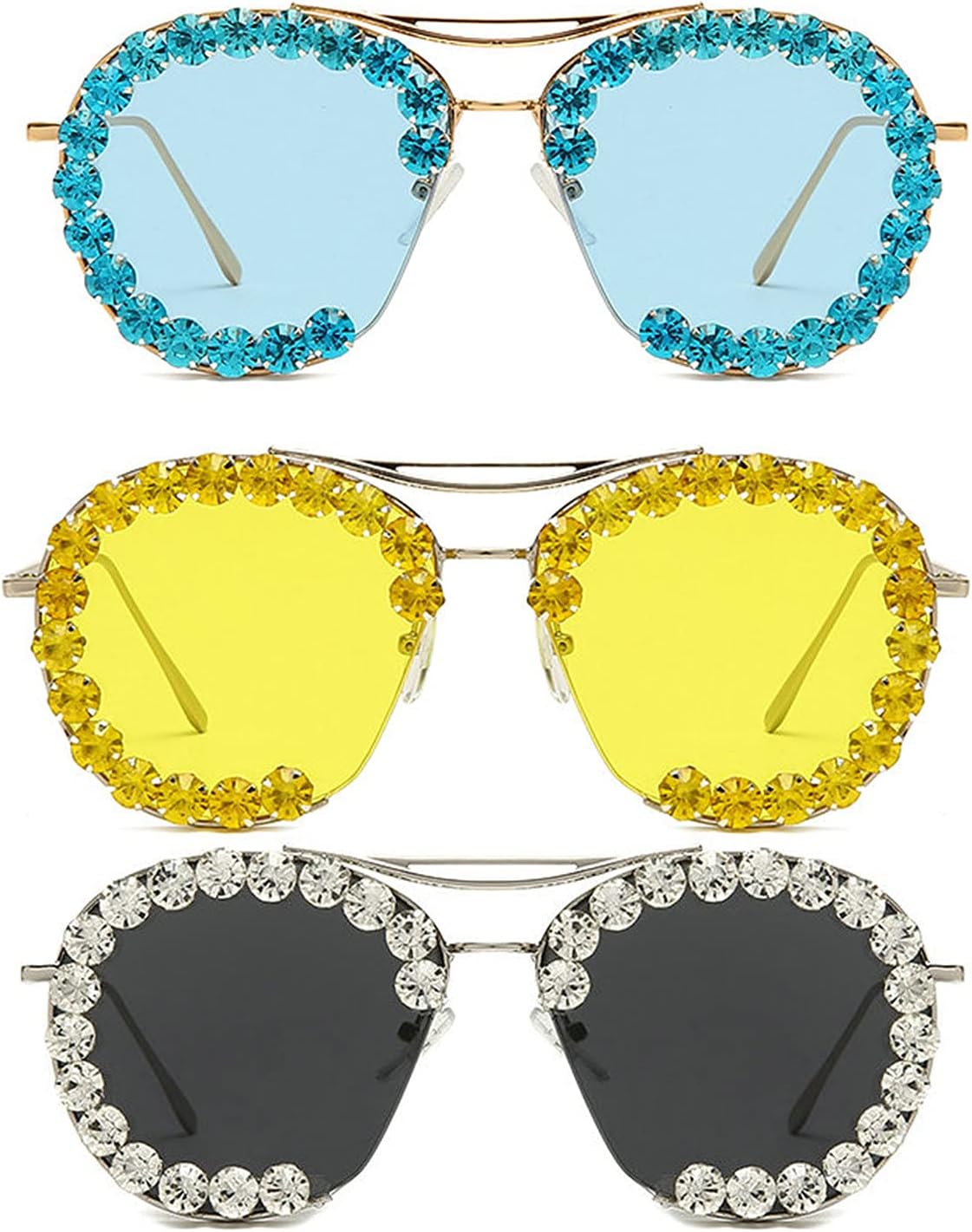 

Солнцезащитные очки COTIA с цветными бриллиантами для женщин, полуободковые солнцезащитные очки, реквизит для фотосессий, декоративные изысканные разноцветные очки, Blue&yellow&gray