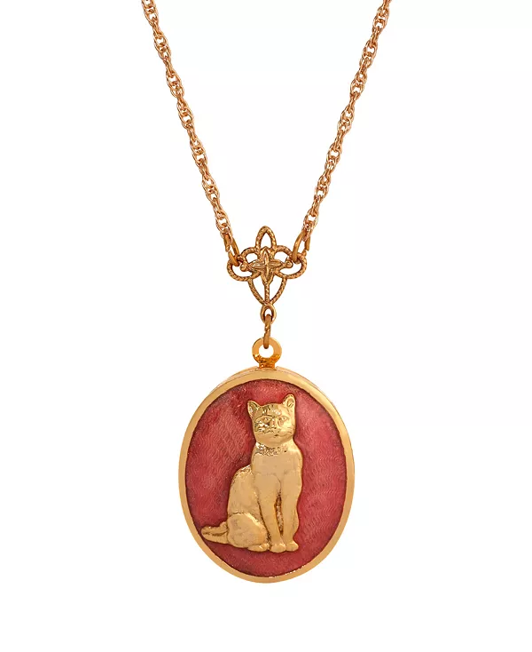 

Ожерелье с эмалевым медальоном в виде овального кота 2028, pink