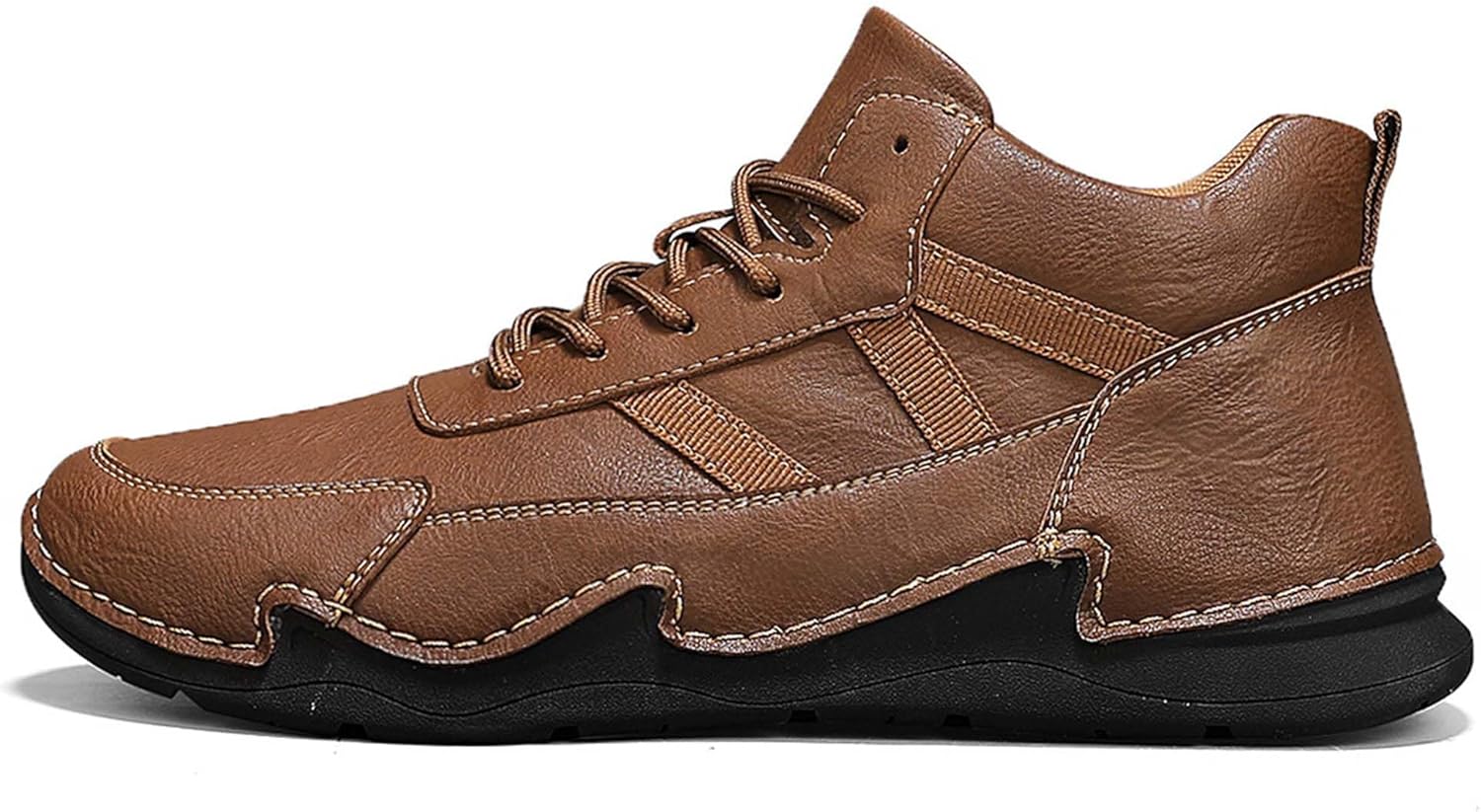 

Мужские кожаные повседневные прогулочные туфли, средние по голенище, мягкая кожа, шнуровка, плоская подошва, оксфорды для ходьбы и вождения, мягкие и удобные, противоскользящие, износостойкие, для активного отдыха на улице Generic, коричневый