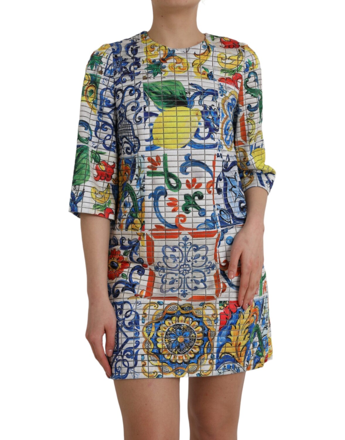 

Платье-трапеция с рукавами 3/4 и разноцветной майоликой Dolce & Gabbana