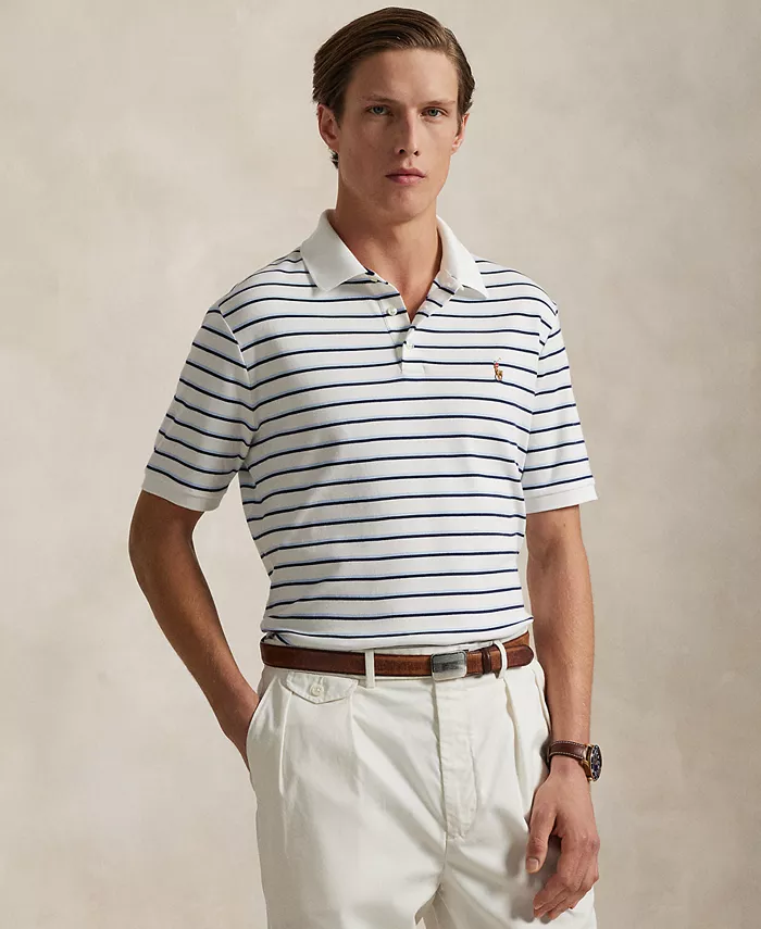 

Мужская полосатая классическая поло из мягкого хлопка Polo Ralph Lauren, белый