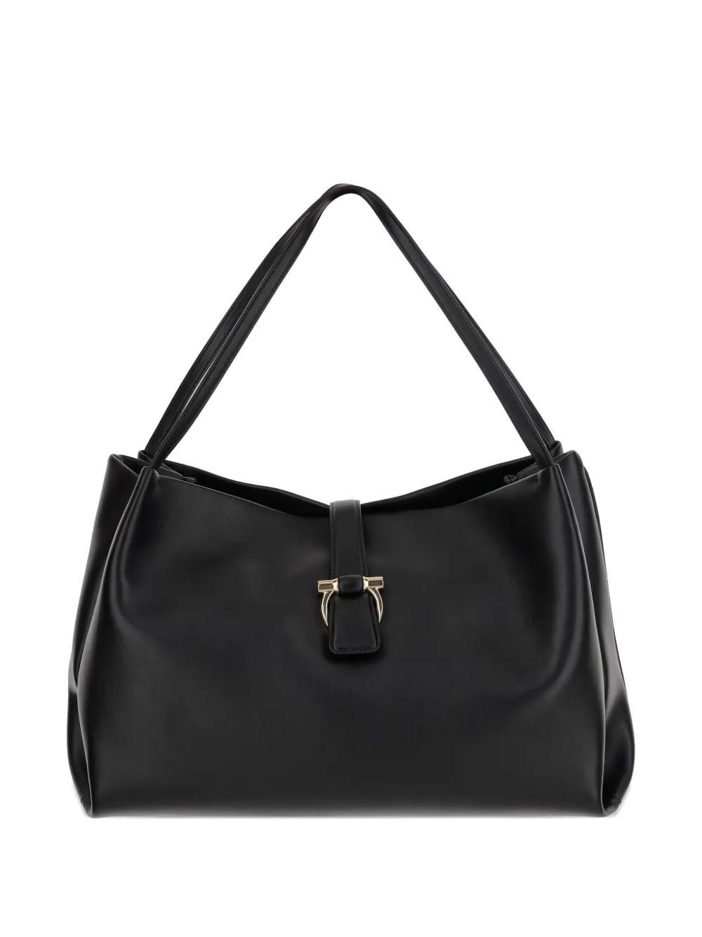 

Сумка через плечо из телячьей кожи с застежкой Gancini Ferragamo, черный