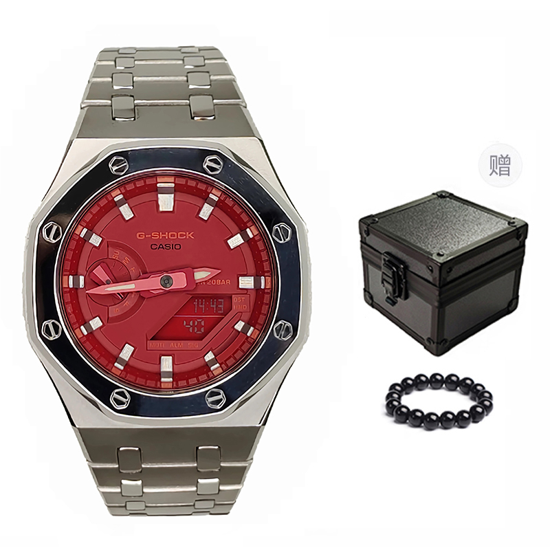 

CASIO Мужские часы с жидкокристаллическим/аналоговым дисплеем, 44 мм, красные