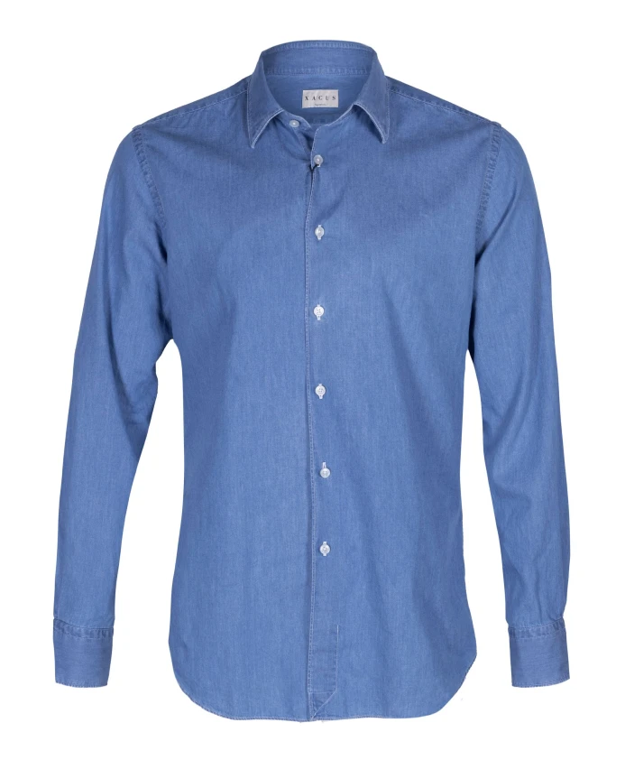

Классическая хлопковая рубашка из шамбре, сшитая по фигуре. Xacus, синий