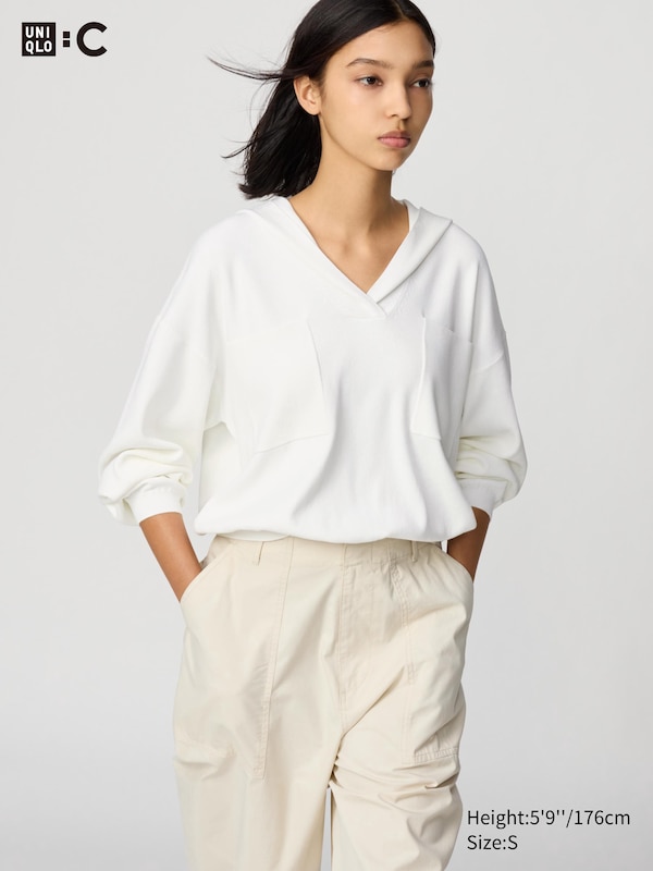 

Свободный джемпер с капюшоном Uniqlo, белый