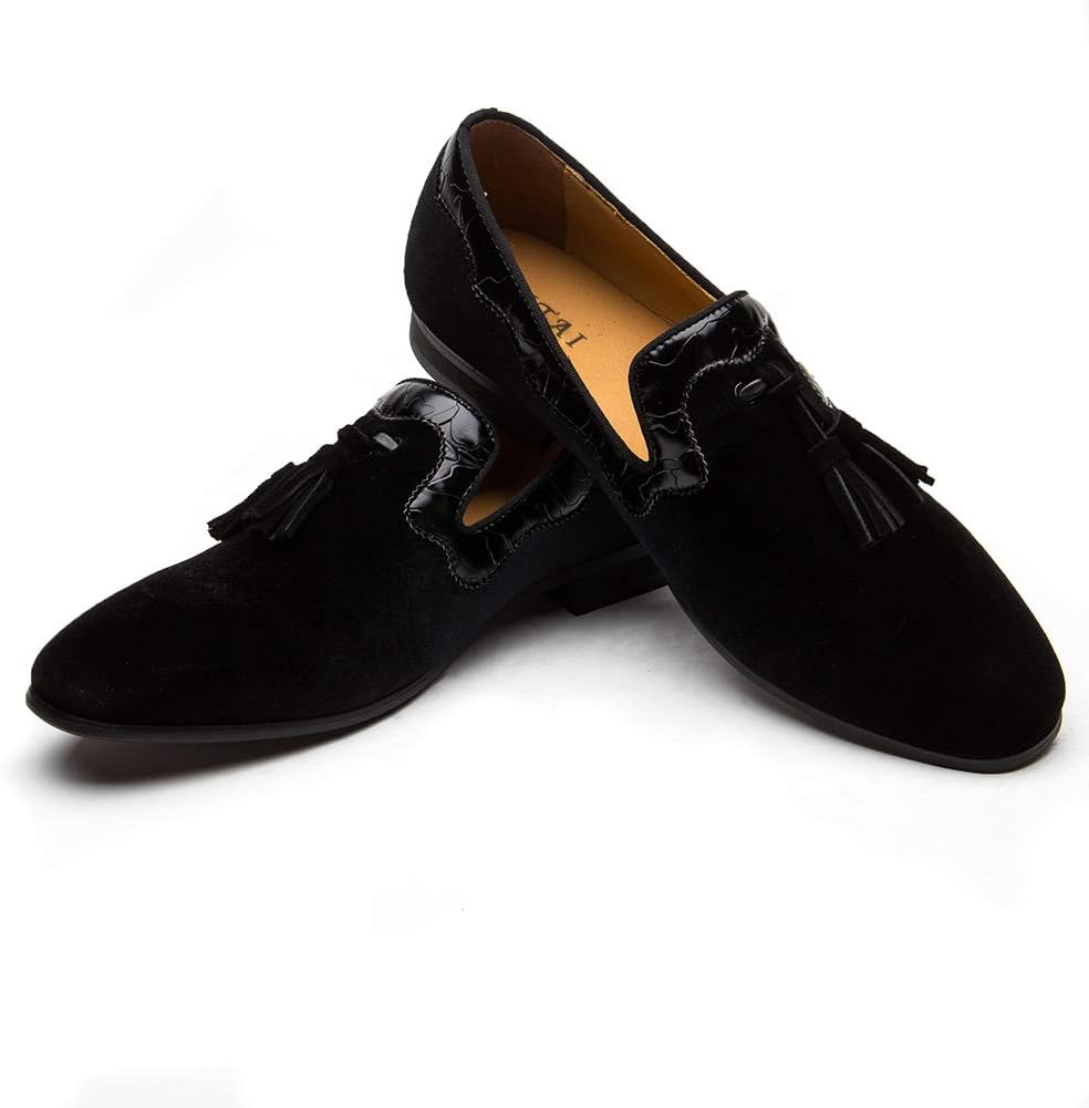 

Мужские винтажные бархатные лоферы с вышивкой, элегантные лоферы без застежки, тапочки-лоферы с кисточками Jitai, черный