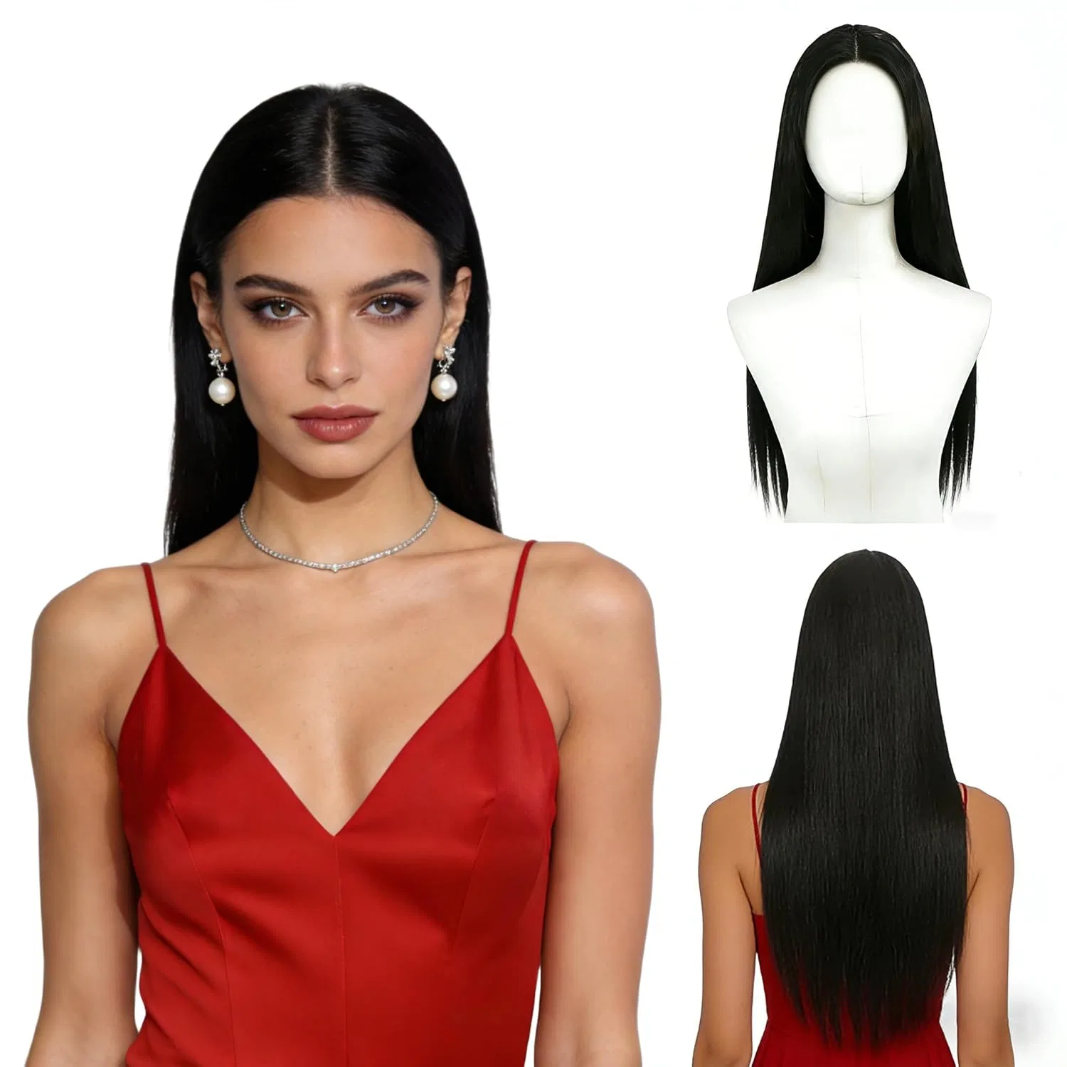 Женский длинный прямой черный парик с центральным пробором Bukezudang, Black Long Wig