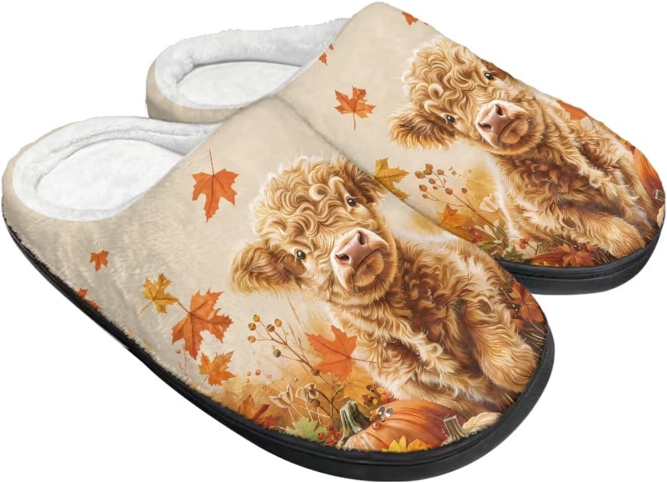 

Мужские зимние пушистые плюшевые тапочки Qoiuvncy с черепом, мягкие теплые домашние тапочки с хлопковой подошвой, противоскользящие, Maple Leaf Highland Cow