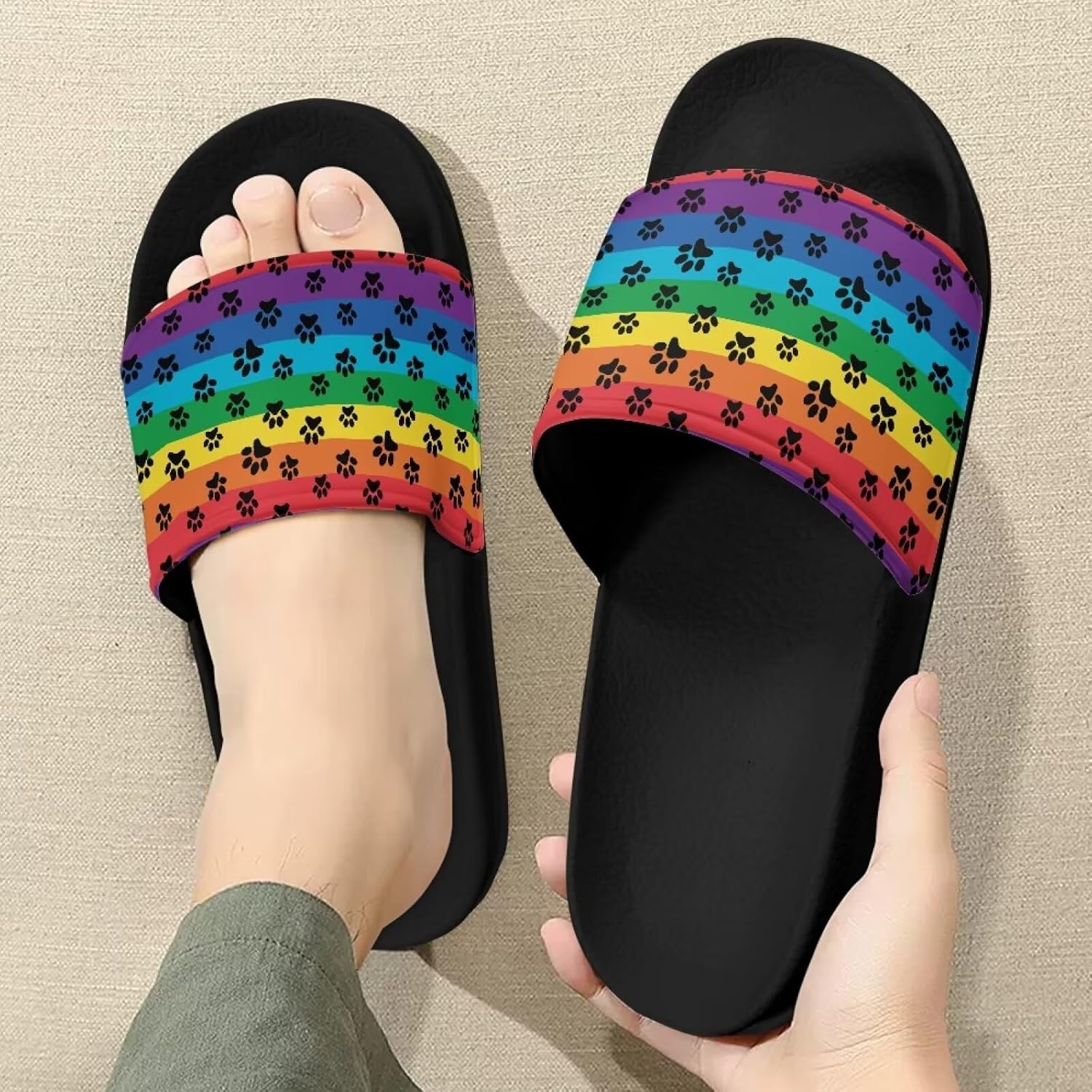 Сандалии Forchrinse Tie Dye с принтом морской черепахи для мужчин и женщин, стильные летние тапочки с животным рисунком для дома и душа, Colorful Dog Paw Print — фото 3