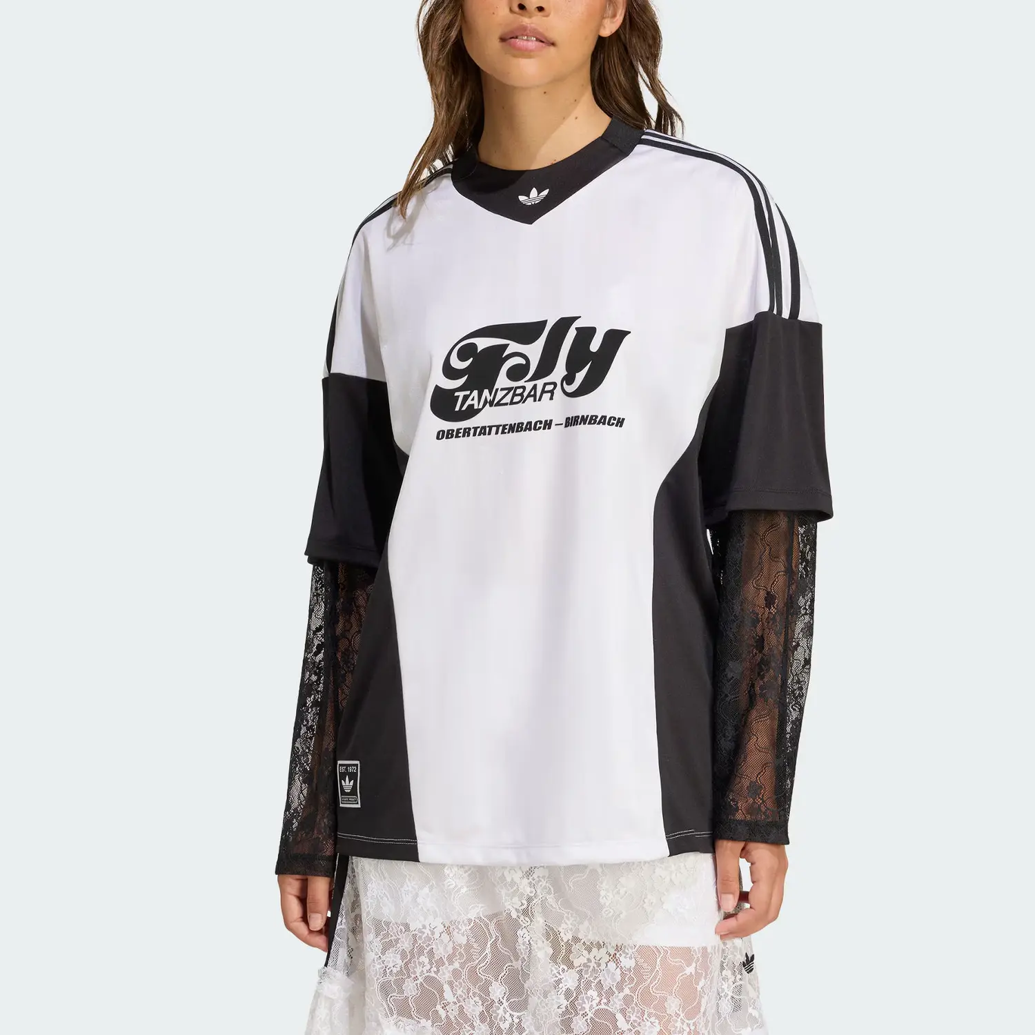Футболка Long Sleeve Lace Jersey Adidas Originals, белый/черный — фото 3