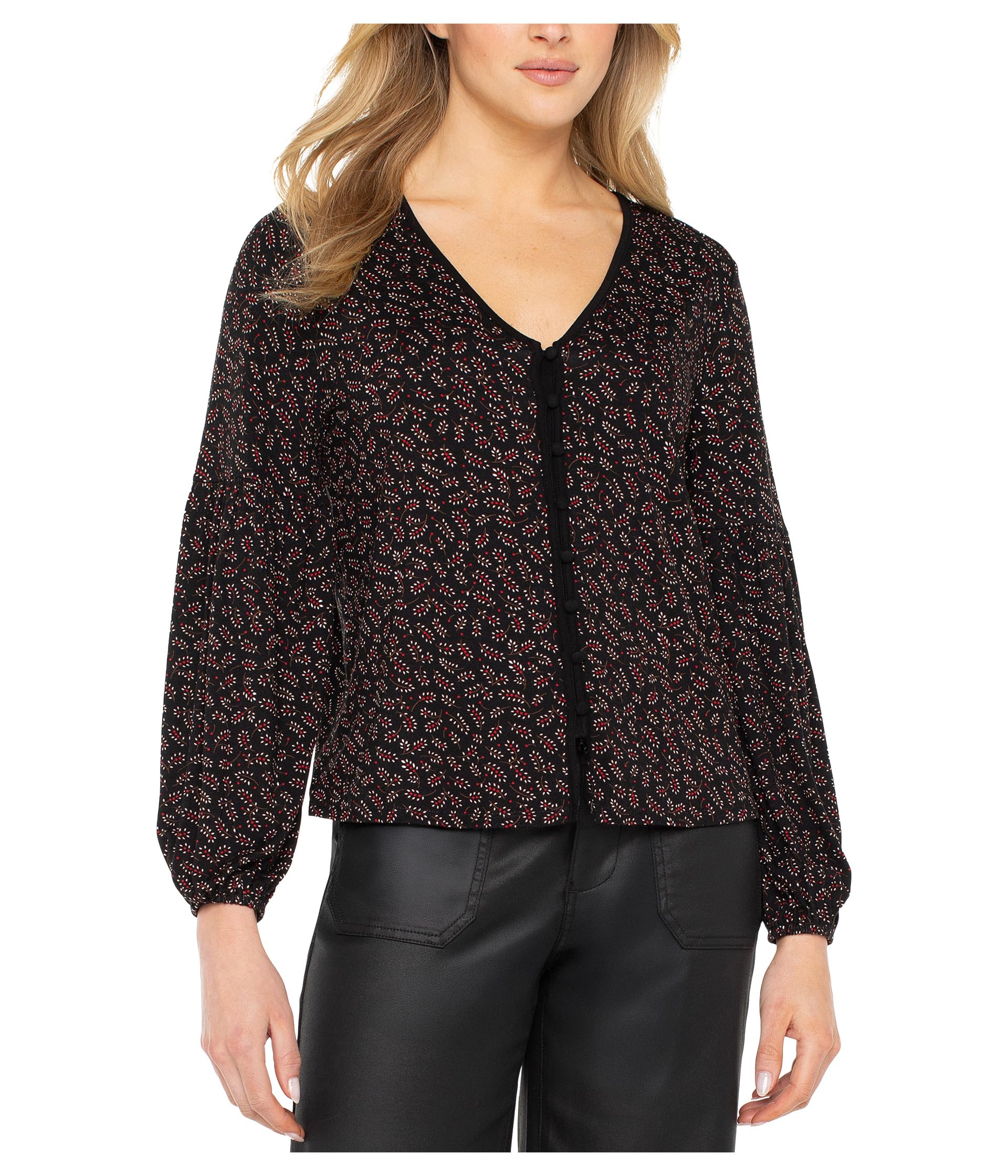 

Топ Liverpool Los Angeles Long Sleeve Button Front Knit Top, цвет Black Red Ditsy