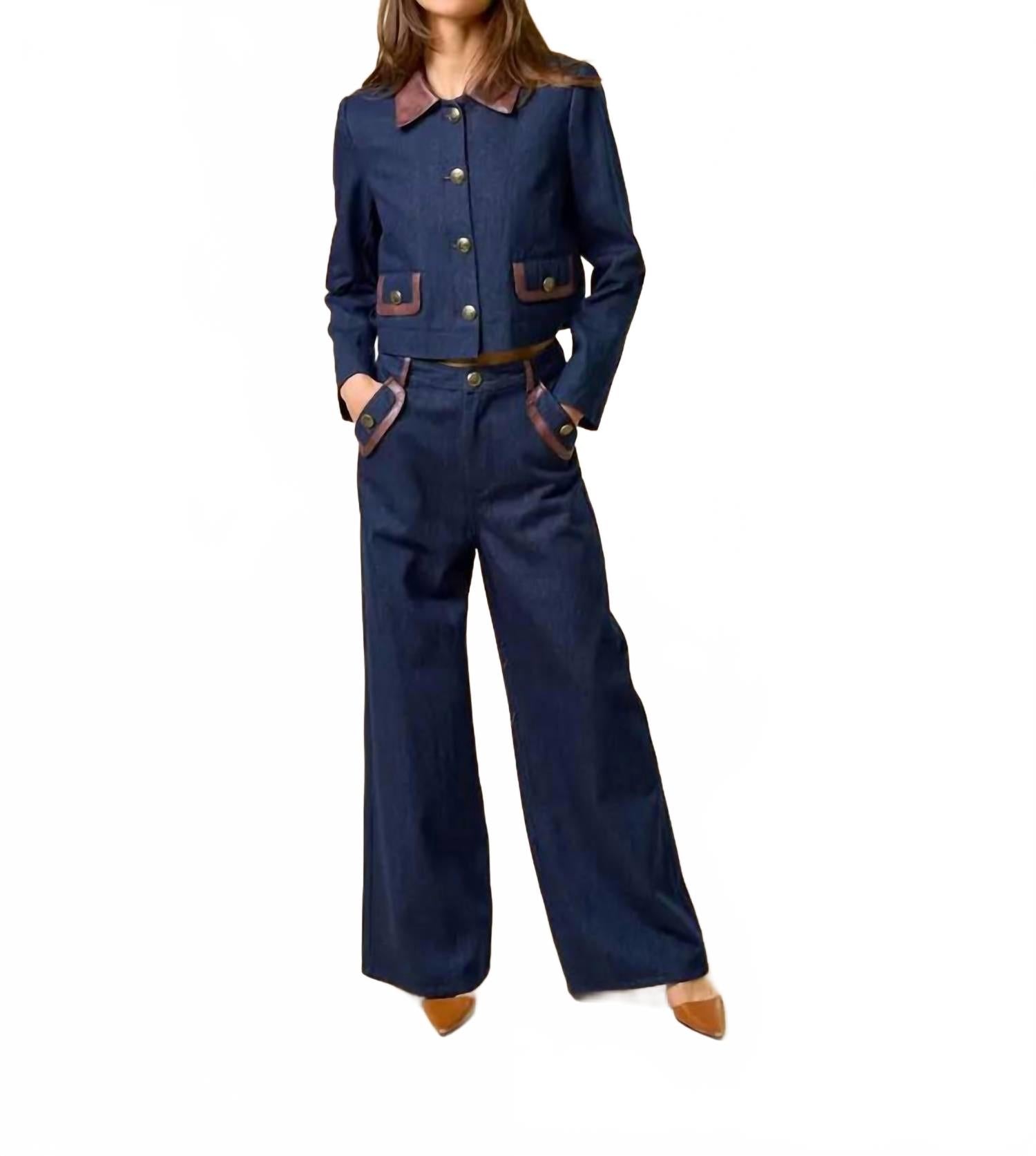 

Lalavon Брюки с кожаной отделкой из темного денима