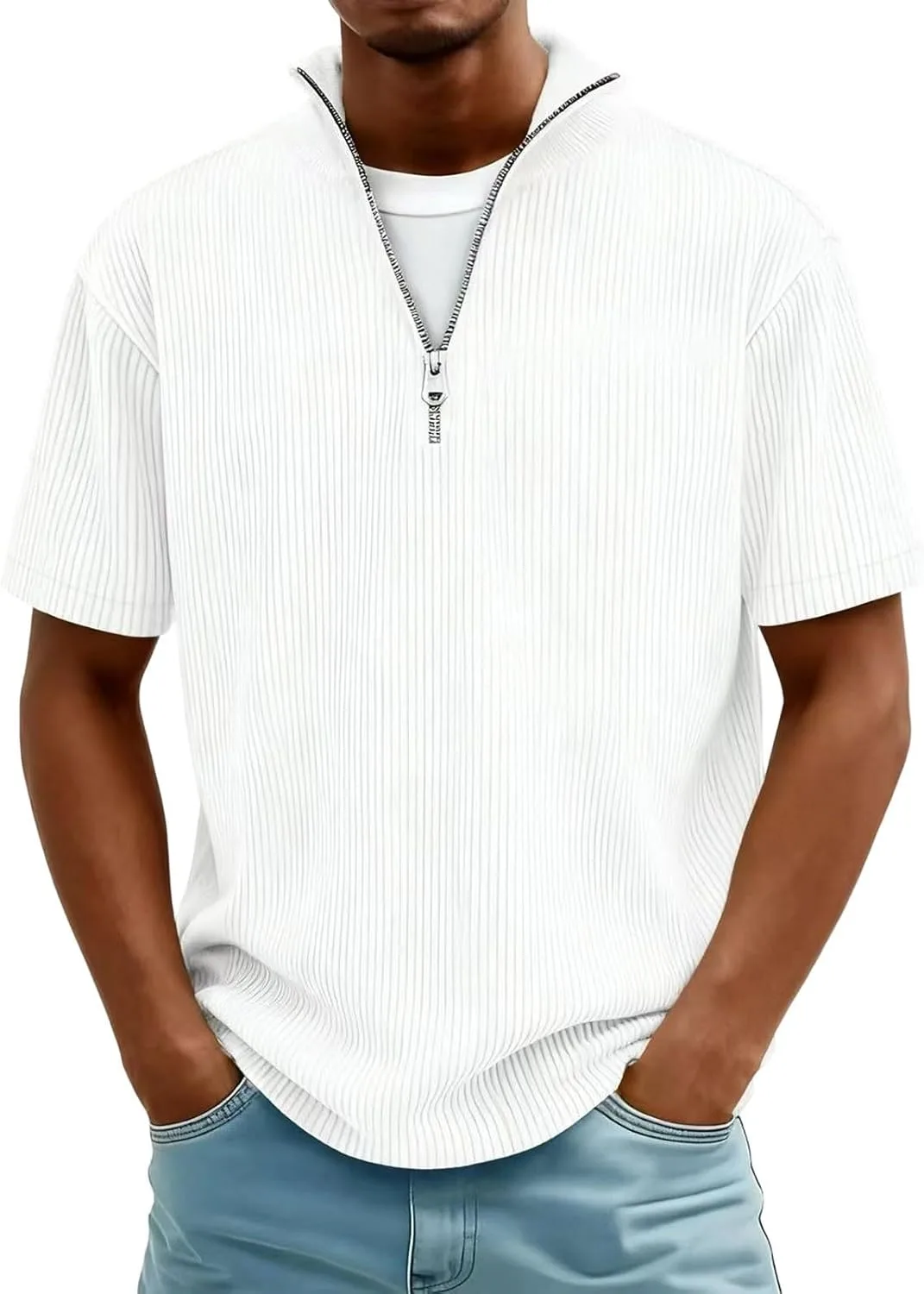 

Футболка-поло Corduroy с коротким рукавом и воротником-стойкой Lmdudan