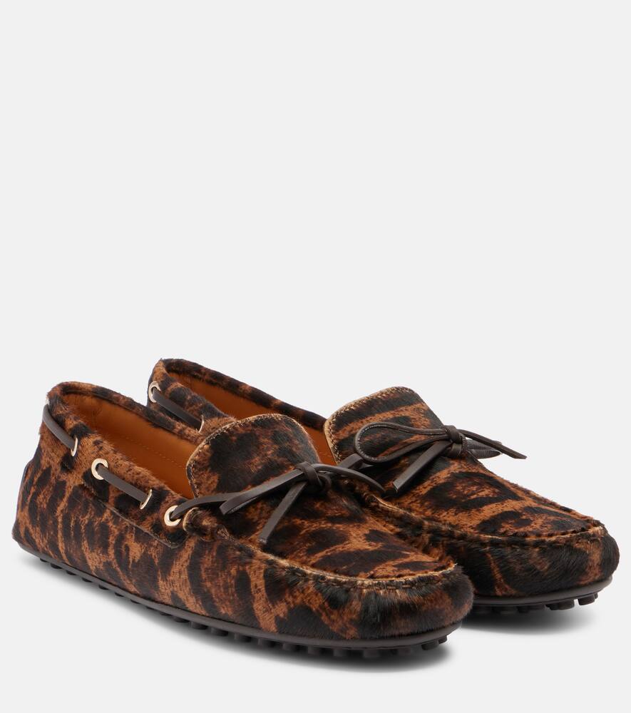 Ботинки-лодочки из телячьей кожи Gommino с леопардовым принтом Tod's, Cammello Ch + Palissandro