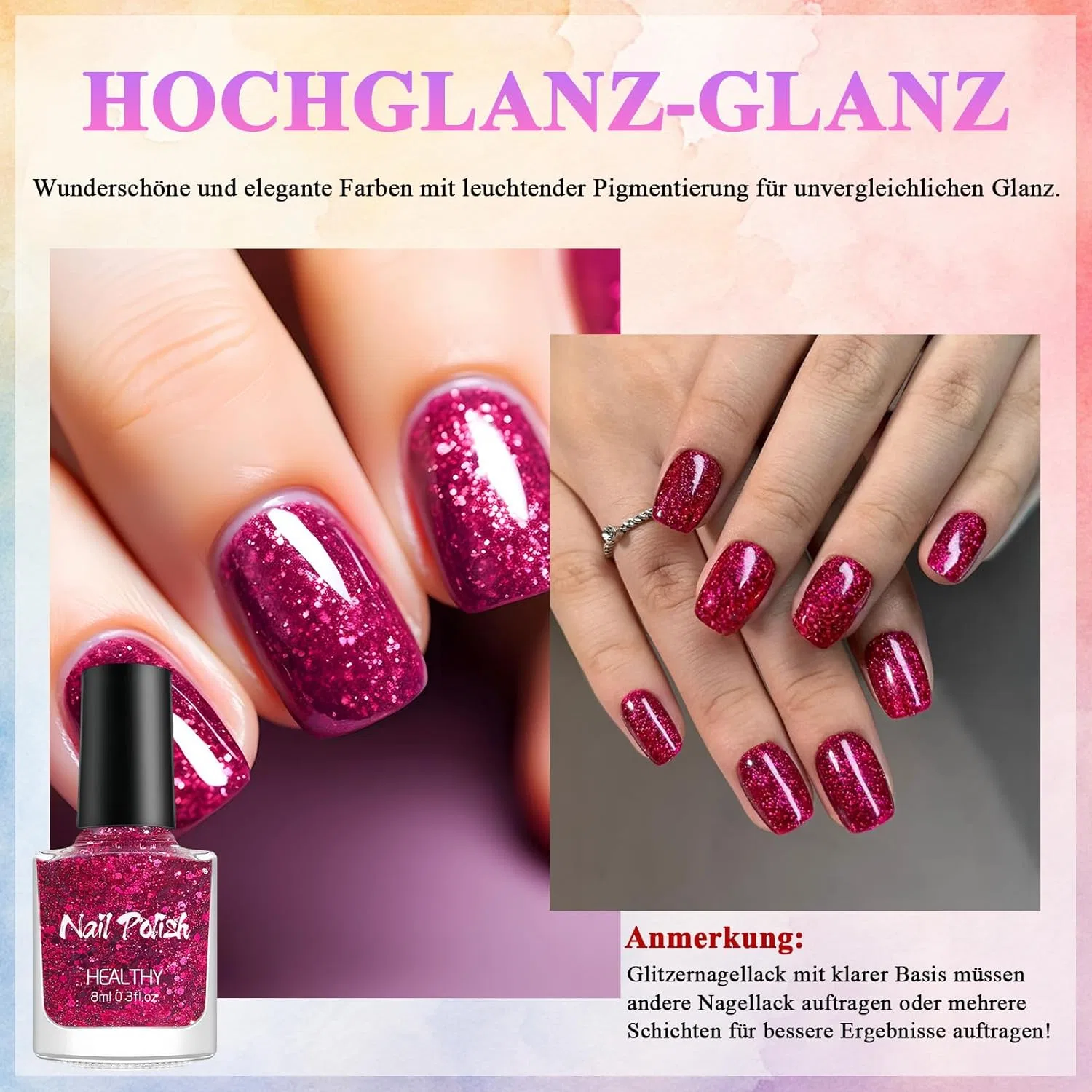 Блестящий лак для ногтей на водной основе, ярко-розовый, 8 мл Virellay, Hot Pink — фото 3