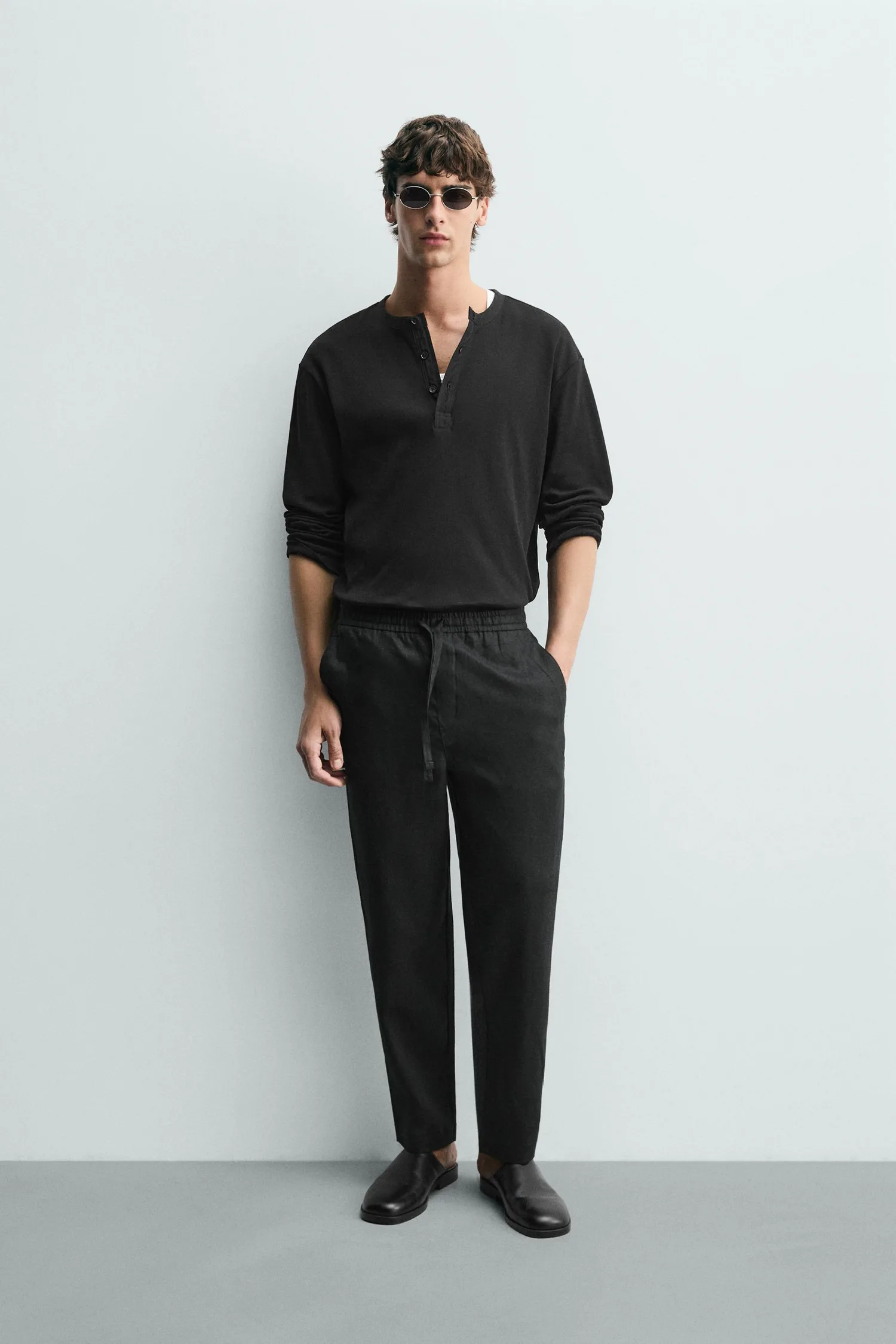 Брюки свободного кроя из 100% льна Zara, черный