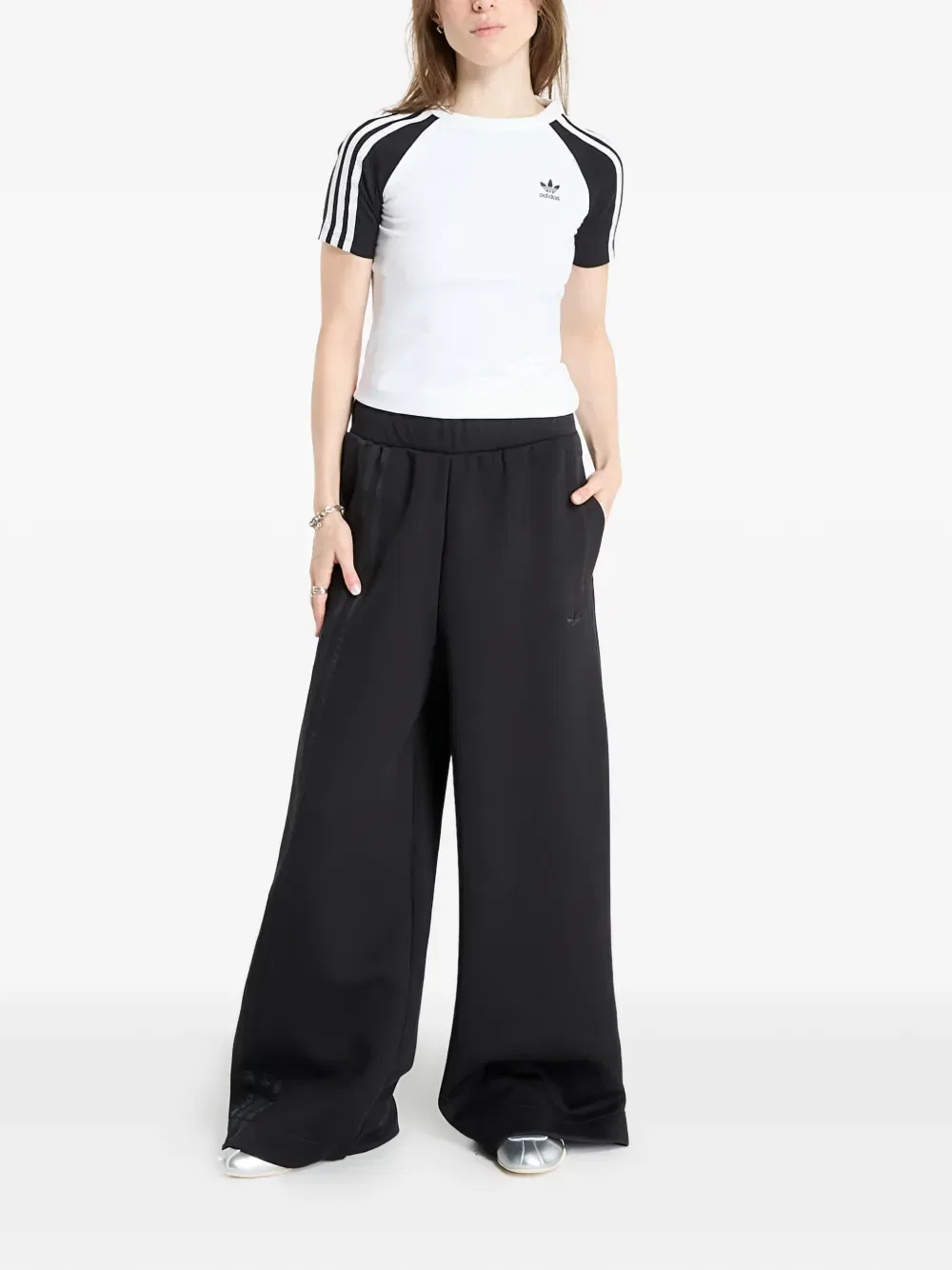 Брюки-палаццо с тремя полосками Adidas, черный — фото 2