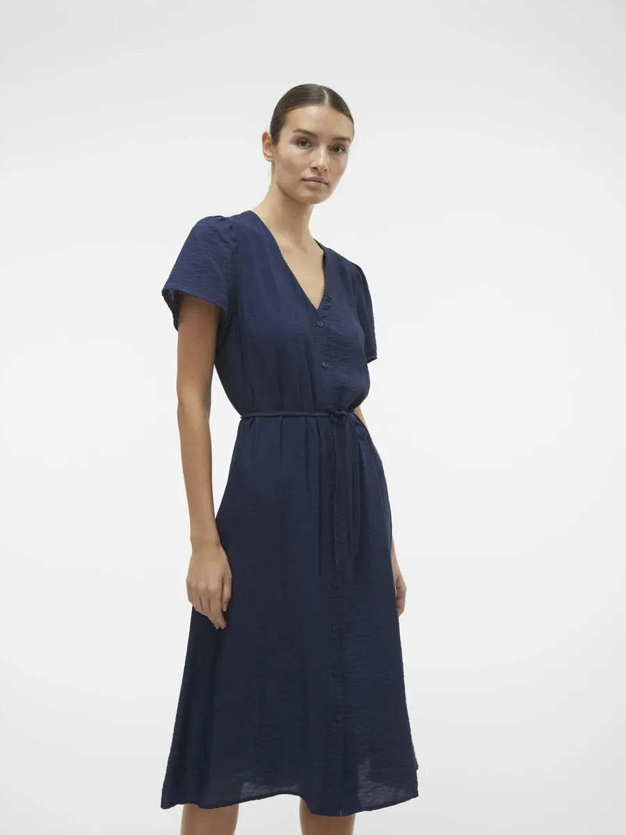 

Мини-платье Vero Moda "VMJOSIE SS CALF SHIRT DRESS WVN GA", синий