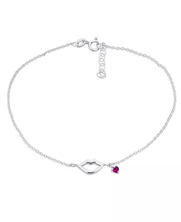 

Браслет на лодыжку с подвеской в виде сердечка с красными фианитами в виде поцелуя в губах, стерлинговое серебро, регулируемый, 9-10 дюймов Bling Jewelry, red