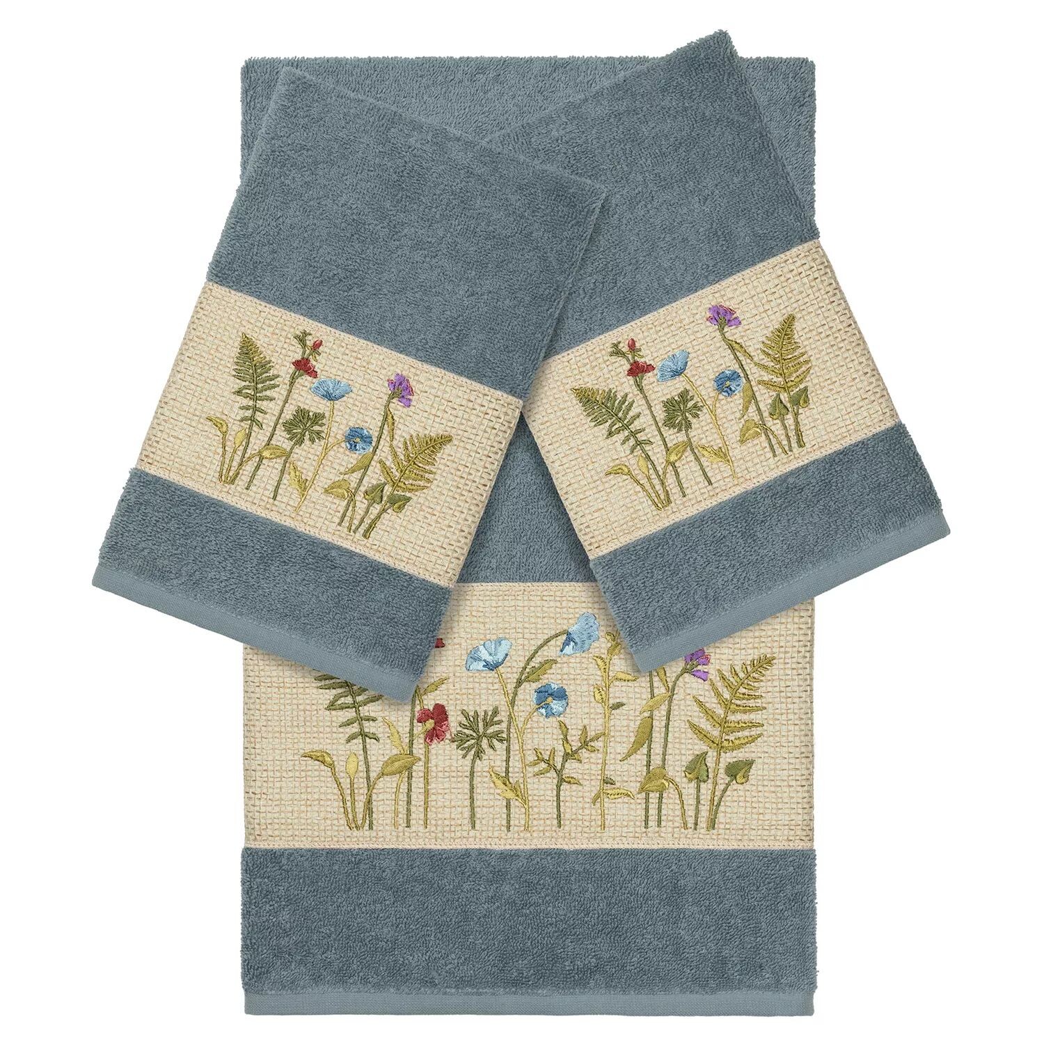 

Linum Home Textiles Набор из трех украшенных банных полотенец Serenity, голубой