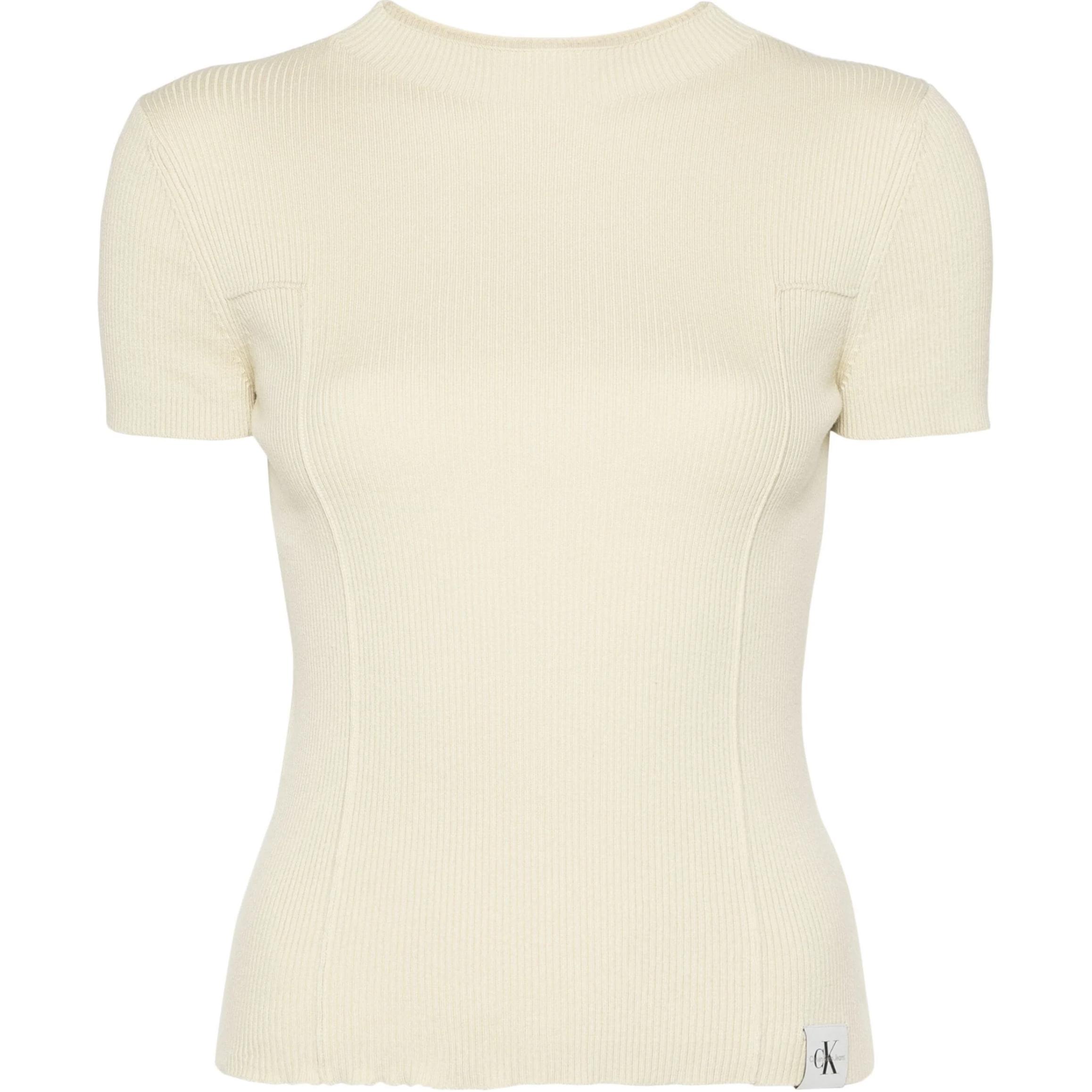 

Jeans Mock neck Ribbed T shirt Calvin Klein, бежевый